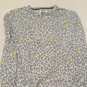 PJ Salvage Gray Leopard Print Top with Yellow Smiley Faces